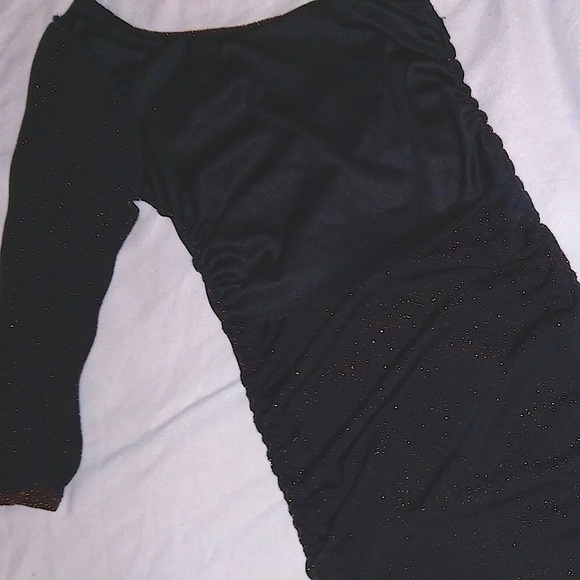 Janice Black & Metallic Bronze One Shoulder Ruched Side Bodycon Dress XS/S - Picture 3 of 7